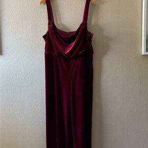 BCBG Paris Pantsuit Sleeveless XXL Maroon Wine Ruched Bodice Lined Stretch